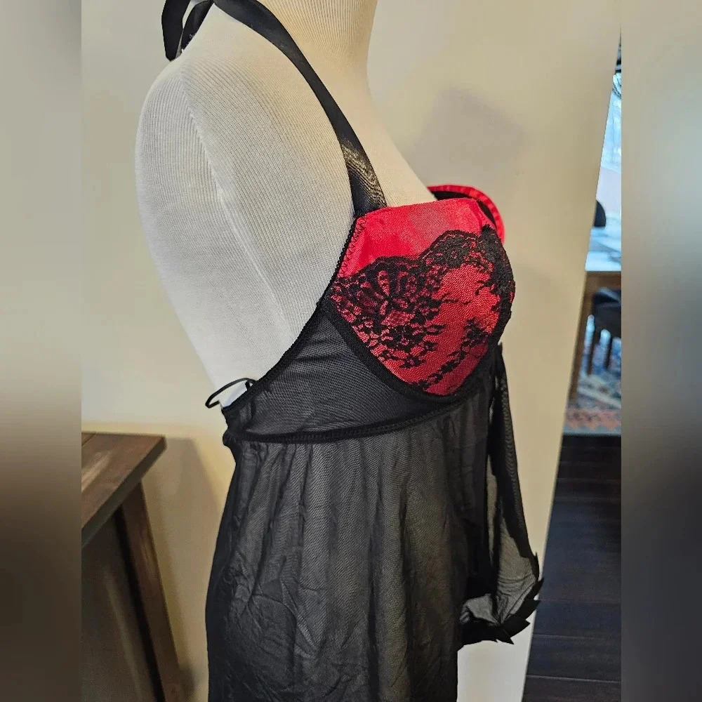 Fredericks of Hollywood Size Large Black Red Sexy Lingerie Top Open Front NewTag - Picture 4 of 9